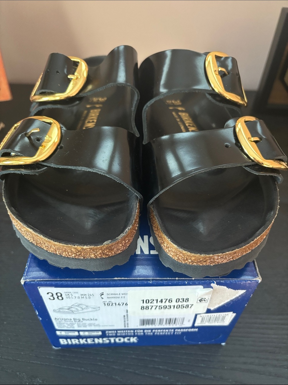 Birkenstock High Shine Black Arizona Sandals with Big Buckle